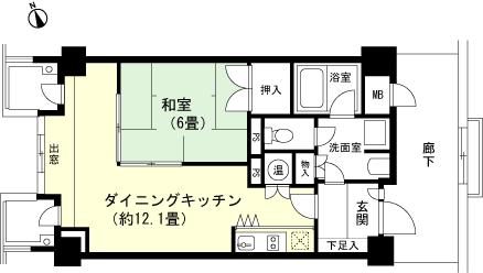 Floor plan. 1DK, Price 9.8 million yen, Occupied area 46.25 sq m , Balcony area 4.2 sq m