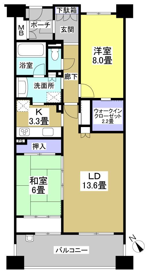 Floor plan. 2LDK, Price 24 million yen, Footprint 76.2 sq m , Balcony area 12.4 sq m