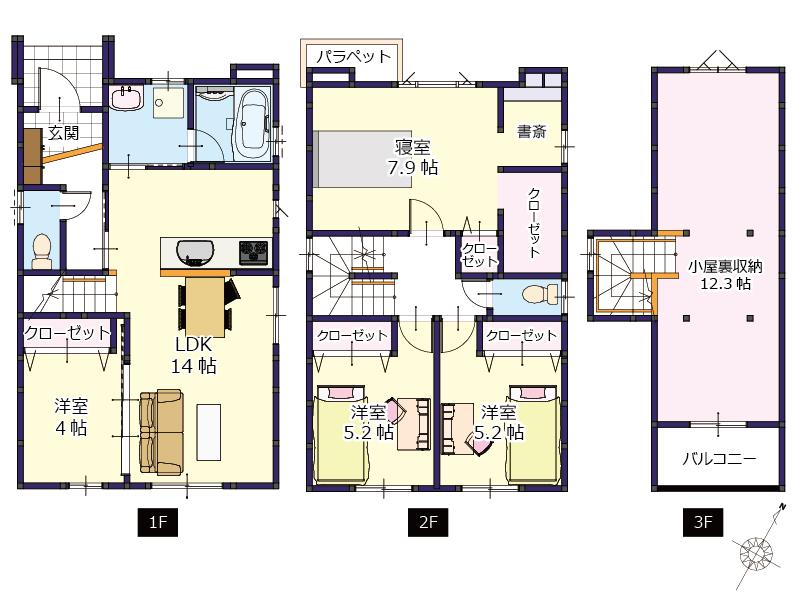 Floor plan. (B-2 Building), Price 24,980,000 yen, 4LDK+S, Land area 103.66 sq m , Building area 116.75 sq m
