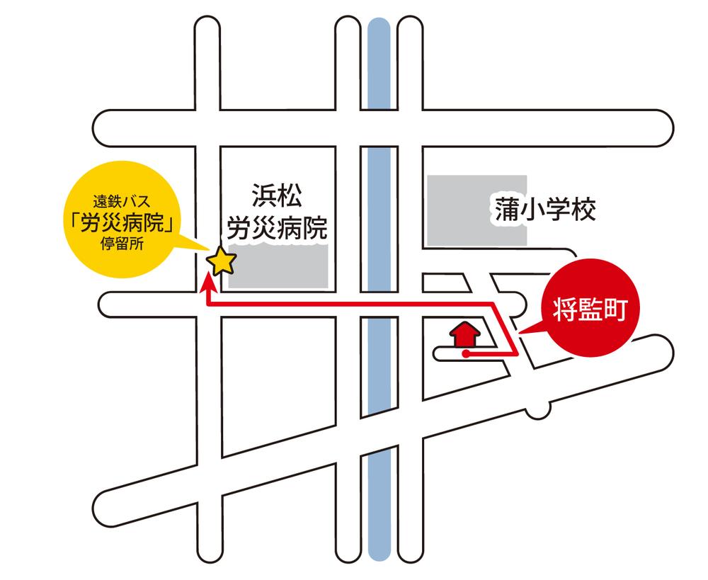 Local guide map. Rosai Hospital is a 6-minute walk from the bus stop to local. Up ・ Average since the passage of about six buses per hour in both the downlink, It is also a convenient access to the Hamamatsu Station. 