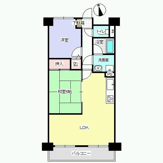 Floor plan. 2LDK, Price 6.8 million yen, Occupied area 52.66 sq m , Balcony area 6.64 sq m