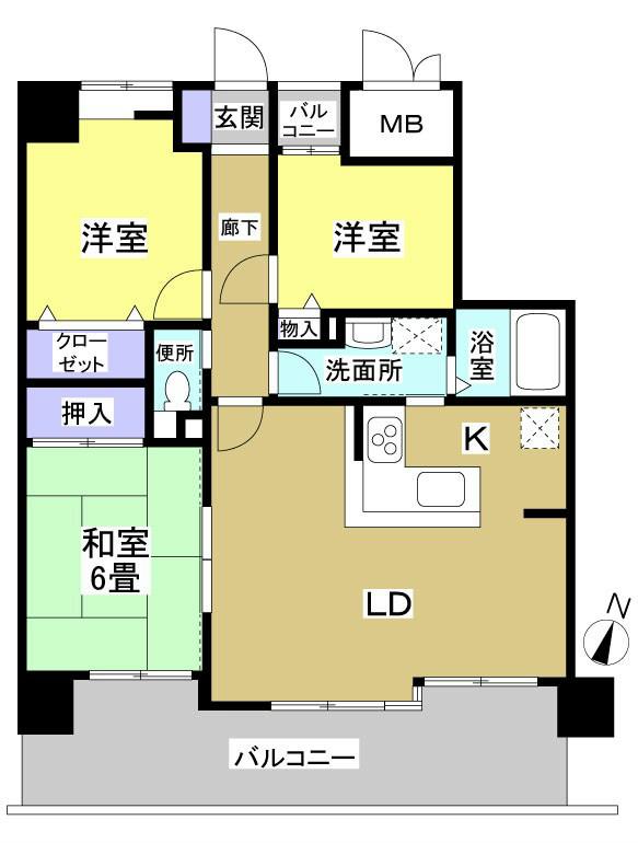 Floor plan. 3LDK, Price 11.5 million yen, Occupied area 67.99 sq m , Balcony area 17.19 sq m