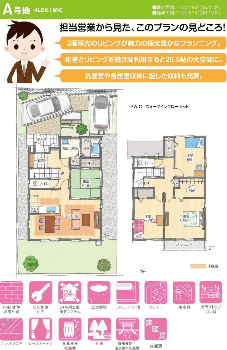 Floor plan.  [A No. land] So we have drawn on the basis of the Plan view] drawings, Plan and the outer structure ・ Planting, such as might actually differ slightly from.  Also, furniture ・ Car, etc. are not included in the price. 