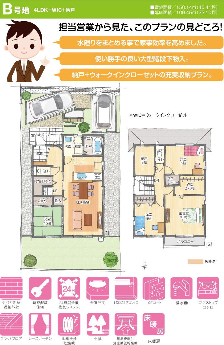 Floor plan.  [No. B land] So we have drawn on the basis of the Plan view] drawings, Plan and the outer structure ・ Planting, such as might actually differ slightly from.  Also, furniture ・ Car, etc. are not included in the price. 