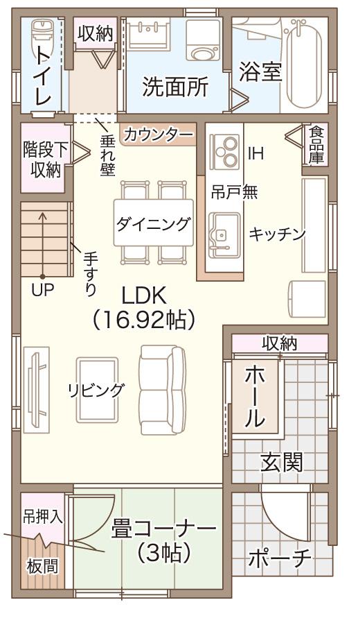 Floor plan. 33,200,000 yen, 3LDK + S (storeroom), Land area 133.68 sq m , Building area 98.56 sq m 1 floor Floor. LDK and open tatami corner a floor plan of the face-to-face kitchen. 
