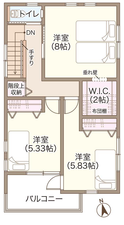 Floor plan. 33,200,000 yen, 3LDK + S (storeroom), Land area 133.68 sq m , Building area 98.56 sq m 2 floor Floor. Firm private room designed to keep the privacy. 