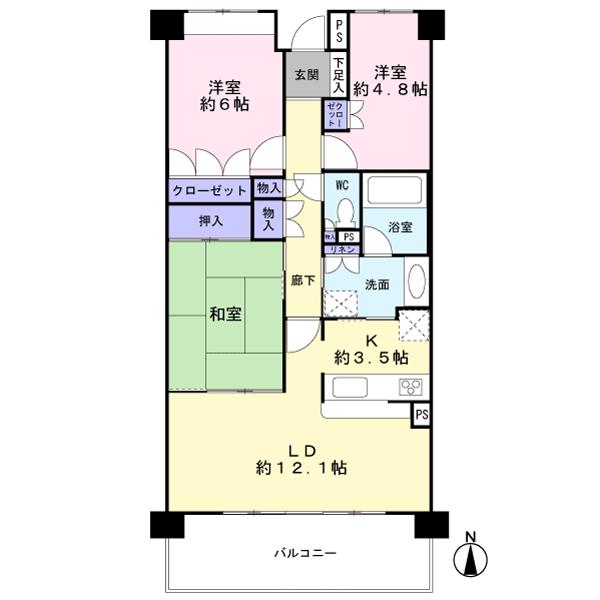 Floor plan. 3LDK, Price 17.3 million yen, Footprint 73.8 sq m , Balcony area 11.52 sq m