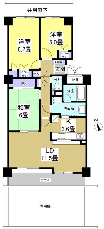 Floor plan. 3LDK, Price 13.1 million yen, Occupied area 75.53 sq m