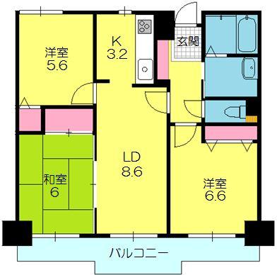 Floor plan. 3LDK, Price 13.5 million yen, Occupied area 65.22 sq m , Balcony area 10.08 sq m