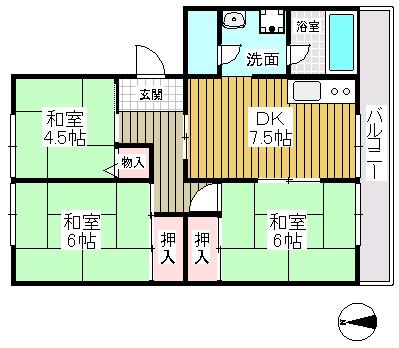Floor plan. 3DK, Price 5 million yen, Occupied area 51.29 sq m