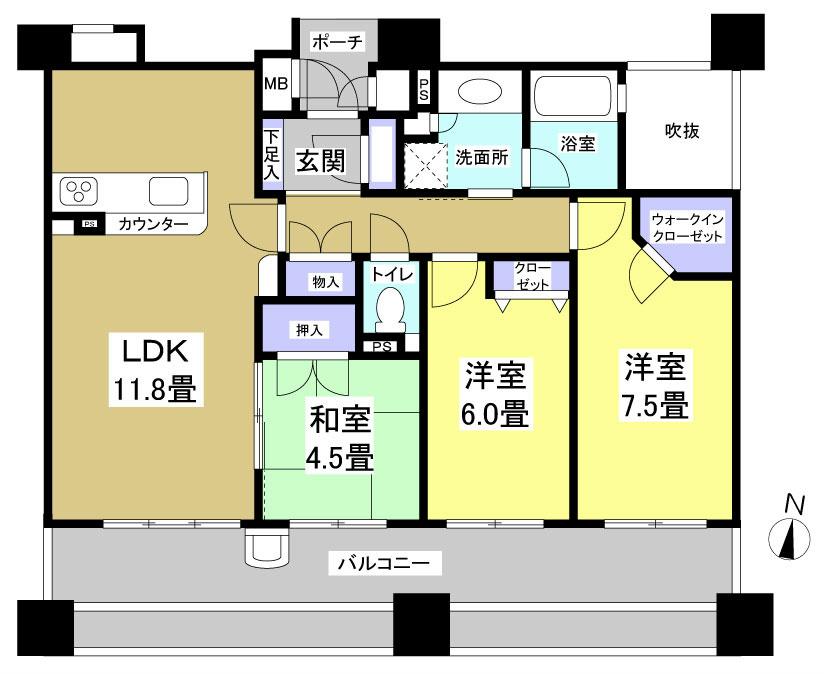Floor plan. 3LDK, Price 19,800,000 yen, Occupied area 79.39 sq m , Balcony area 23 sq m