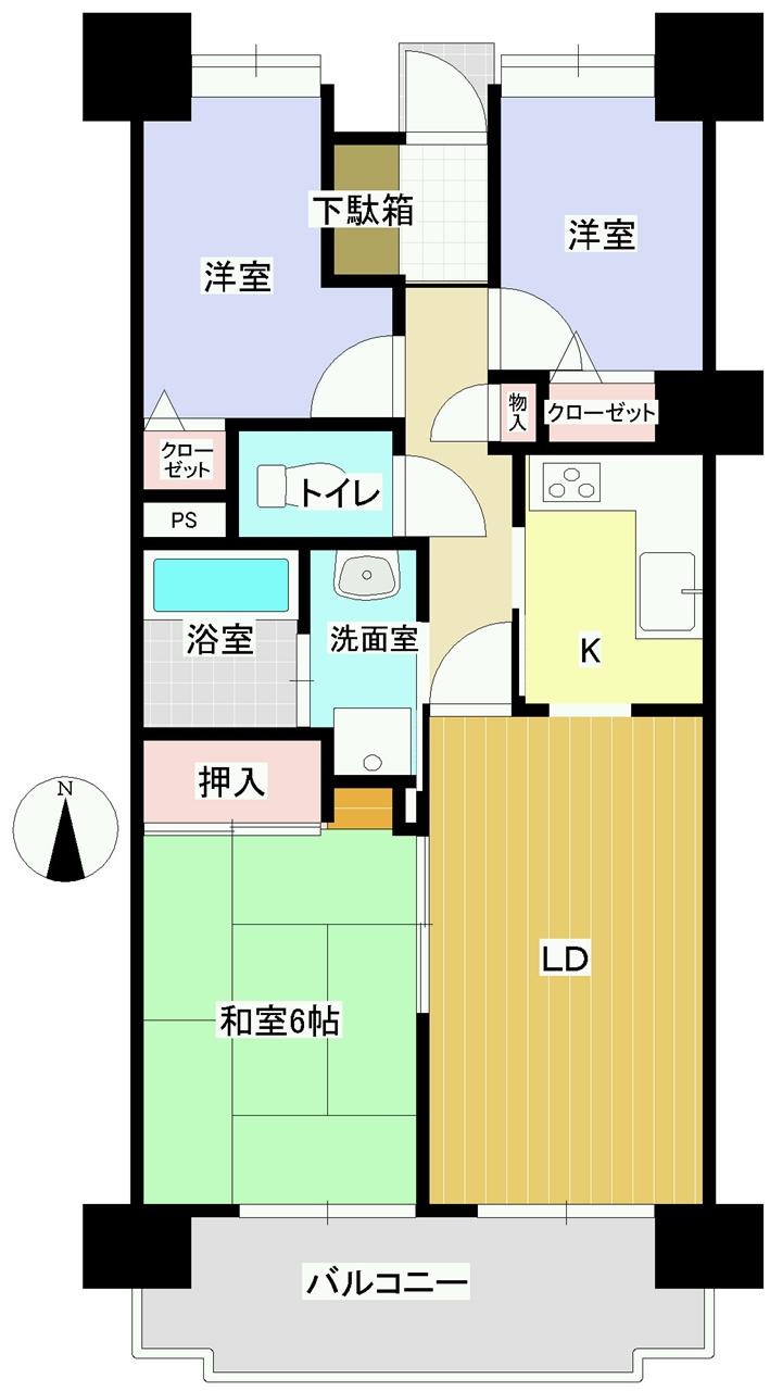 Floor plan. 3LDK, Price 11 million yen, Occupied area 58.65 sq m , Balcony area 7.55 sq m