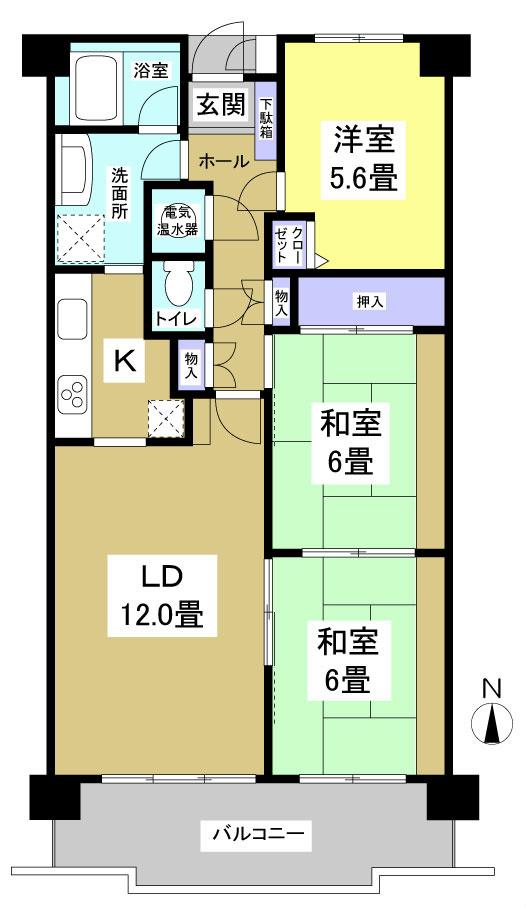 Floor plan. 3LDK, Price 10.5 million yen, Occupied area 74.62 sq m , Balcony area 10.62 sq m