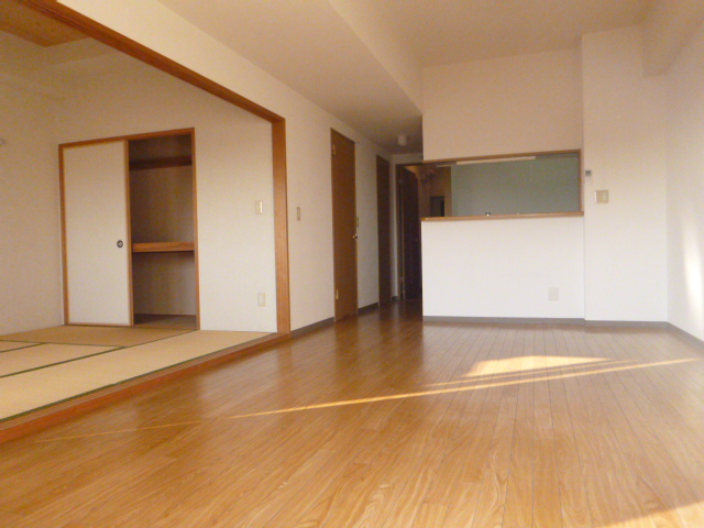 Living and room. Sliding door between the living and the Japanese-style room has a significant opening