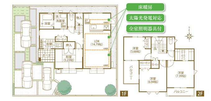Floor plan. (No.2), Price 32,600,000 yen, 4LDK, Land area 155.38 sq m , Building area 107.5 sq m