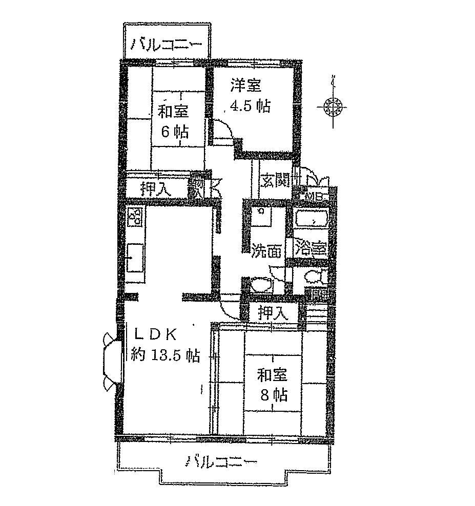 Floor plan. 3LDK, Price 6.9 million yen, Occupied area 81.09 sq m , Balcony area 12.97 sq m