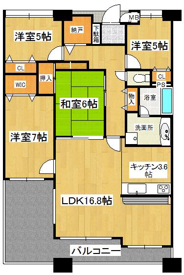 Floor plan. 4LDK + S (storeroom), Price 29 million yen, Footprint 103.74 sq m , Balcony area 23.26 sq m
