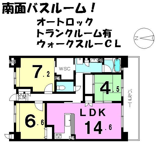 Floor plan. 3LDK, Price 22 million yen, Occupied area 75.37 sq m , Balcony area 15 sq m