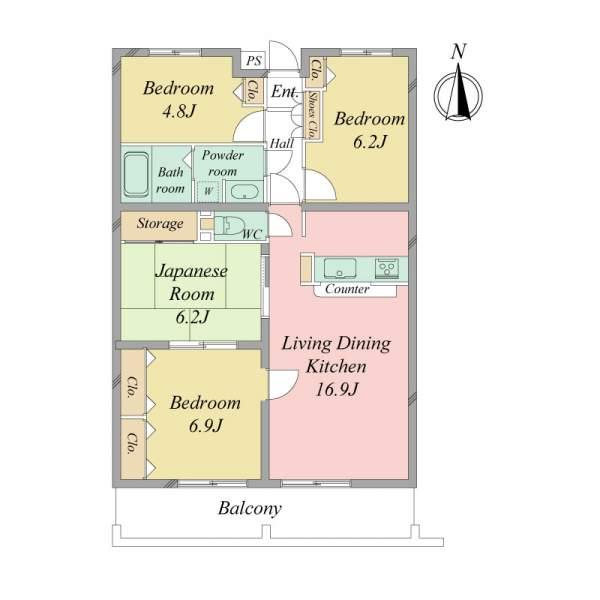 Floor plan. 4LDK, Price 16.8 million yen, Occupied area 85.72 sq m , Balcony area 11.24 sq m