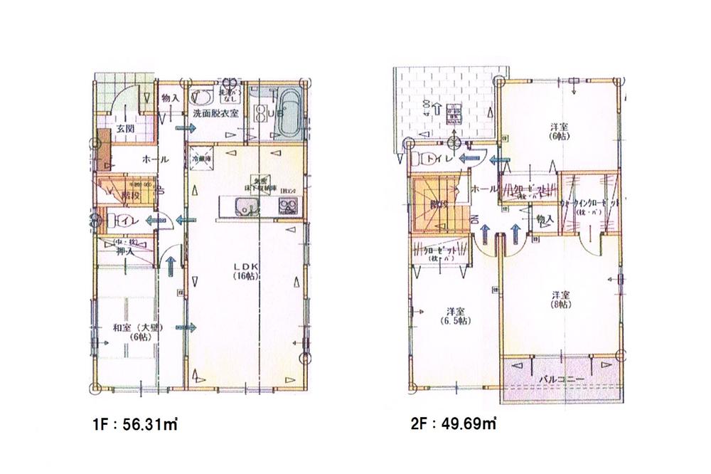 Floor plan. 24,800,000 yen, 4LDK, Land area 165.33 sq m , Building area 106 sq m each room of the storage + can be used from the hallway accommodated on the ground floor, There on the second floor. 