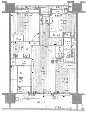 Floor plan. 4LDK, Price 20.5 million yen, Occupied area 81.34 sq m , Balcony area 16.6 sq m