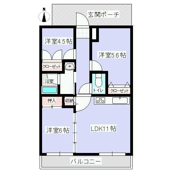 Floor plan. 3LDK, Price 11.8 million yen, Occupied area 61.61 sq m , Balcony area 8.86 sq m