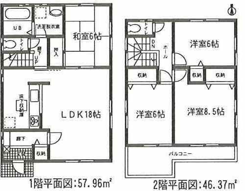 Floor plan. (Building 2), Price 27,800,000 yen, 4LDK, Land area 114.73 sq m , Building area 104.33 sq m