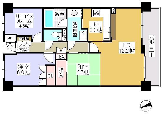 Floor plan. 2LDK + S (storeroom), Price 12.8 million yen, Occupied area 66.53 sq m , Balcony area 7.68 sq m floor plan