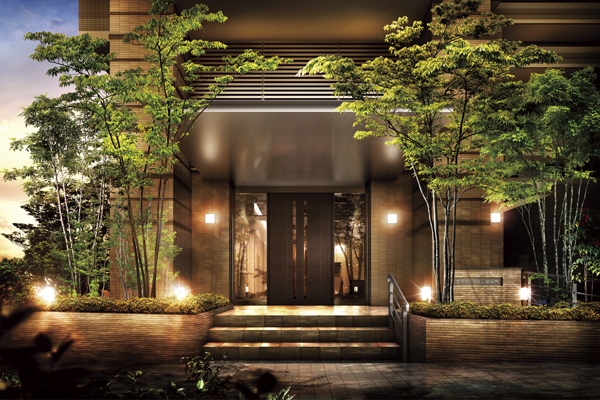 Features of the building.  [entrance] Entrance to become the face of the mansion, In harmony with streets of Konya-cho, It exudes the worthiness style and elegance to the place to greet the live person and guests (Rendering)