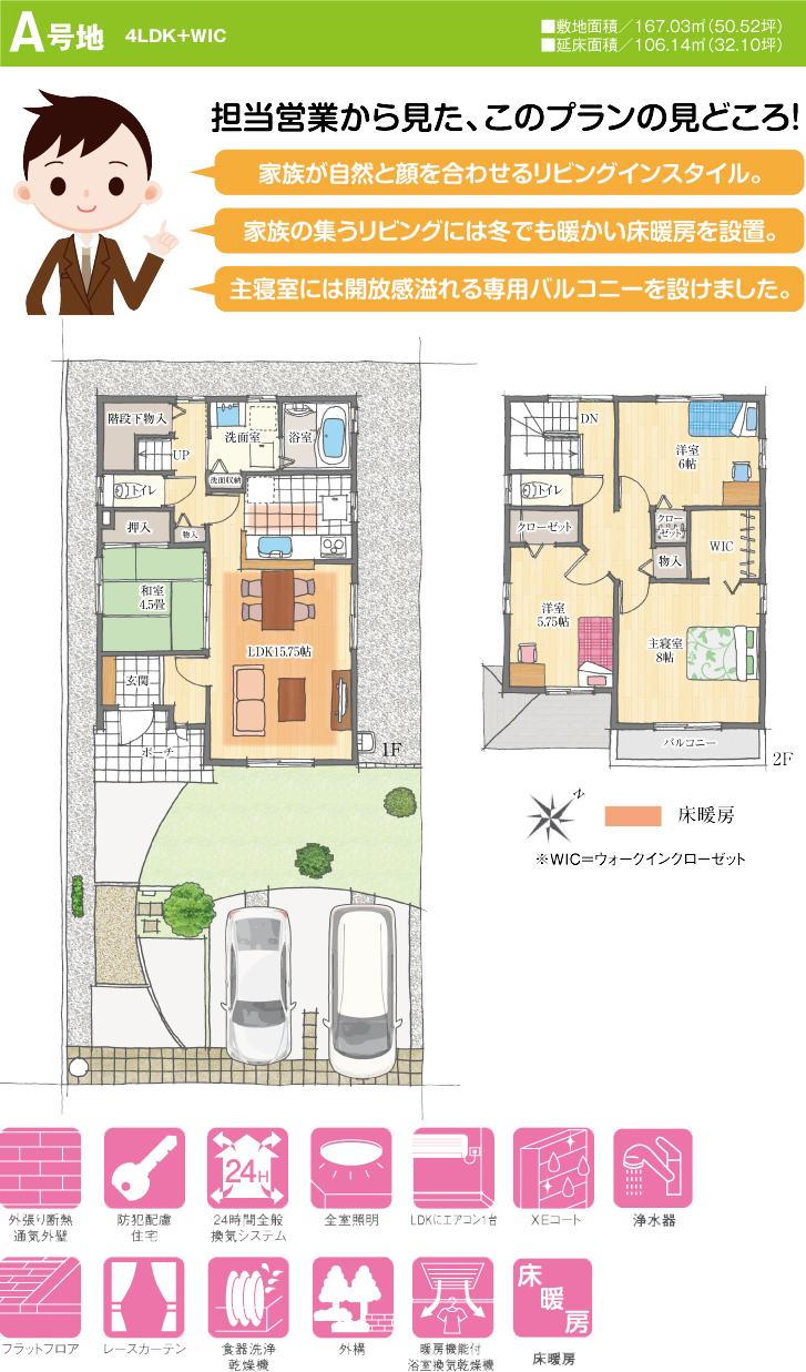 Floor plan.  [A No. land] So we have drawn on the basis of the Plan view] drawings, Plan and the outer structure ・ Planting, such as might actually differ slightly from.  Also, furniture ・ Car, etc. are not included in the price. 