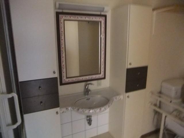 Wash basin, toilet. Washstand decorative frame is cute Western-style!