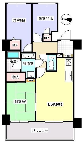 Floor plan. 3DK, Price 6.5 million yen, Occupied area 56.72 sq m , Balcony area 8.4 sq m