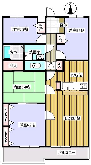 Floor plan. 4LDK, Price 12.8 million yen, Occupied area 85.57 sq m , Balcony area 10.07 sq m