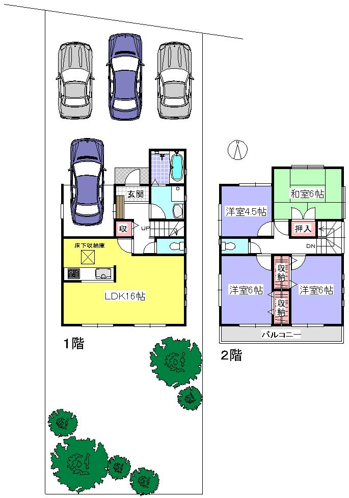 Building plan example (floor plan). Four available parking plan