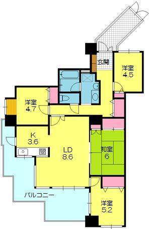Floor plan. 4LDK, Price 13.6 million yen, Occupied area 91.35 sq m , Balcony area 22.32 sq m
