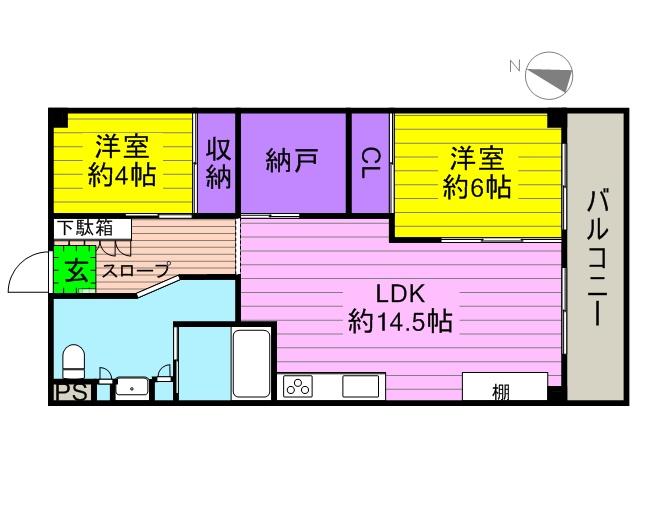 Floor plan. 2LDK + S (storeroom), Price 9 million yen, Occupied area 58.19 sq m , Balcony area 4.8 sq m