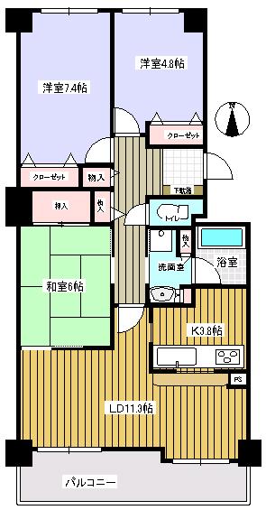 Floor plan. 3LDK, Price 16.8 million yen, Occupied area 75.22 sq m , Balcony area 9.9 sq m