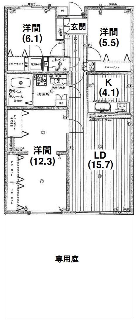 Floor plan. 3LDK, Price 18.3 million yen, Occupied area 95.17 sq m