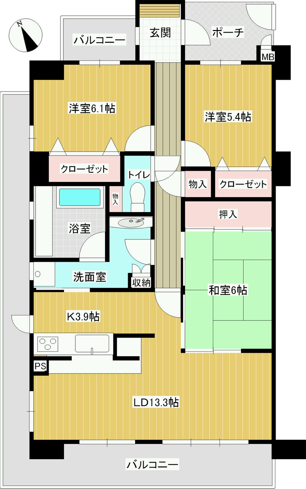 Floor plan. 3LDK, Price 23 million yen, Footprint 82.8 sq m , Balcony area 26.66 sq m