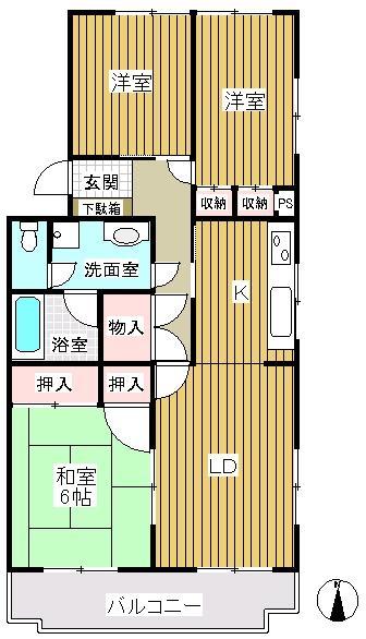 Floor plan. 3LDK, Price 8.95 million yen, Occupied area 70.08 sq m , Balcony area 7.79 sq m