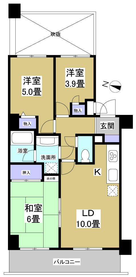 Floor plan. 3LDK, Price 5.9 million yen, Occupied area 56.72 sq m