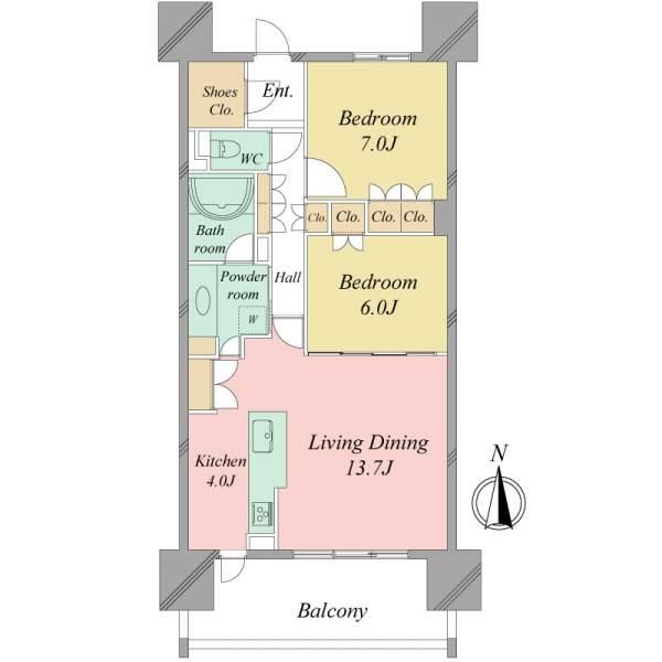 Floor plan. 2LDK, Price 23.5 million yen, Occupied area 71.92 sq m , Balcony area 13.7 sq m