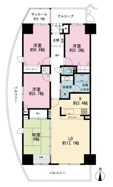 Floor plan. 4LDK, Price 27,800,000 yen, Footprint 84.9 sq m , Balcony area 23.53 sq m
