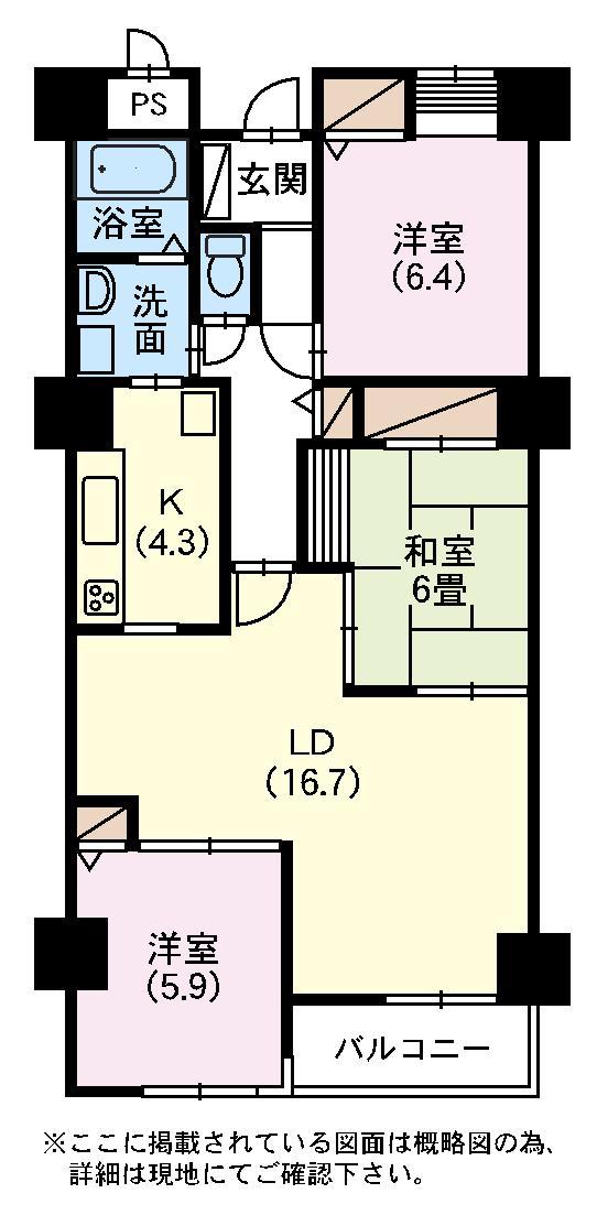 Floor plan. 3LDK, Price 13.4 million yen, Occupied area 88.87 sq m , Balcony area 5.4 sq m