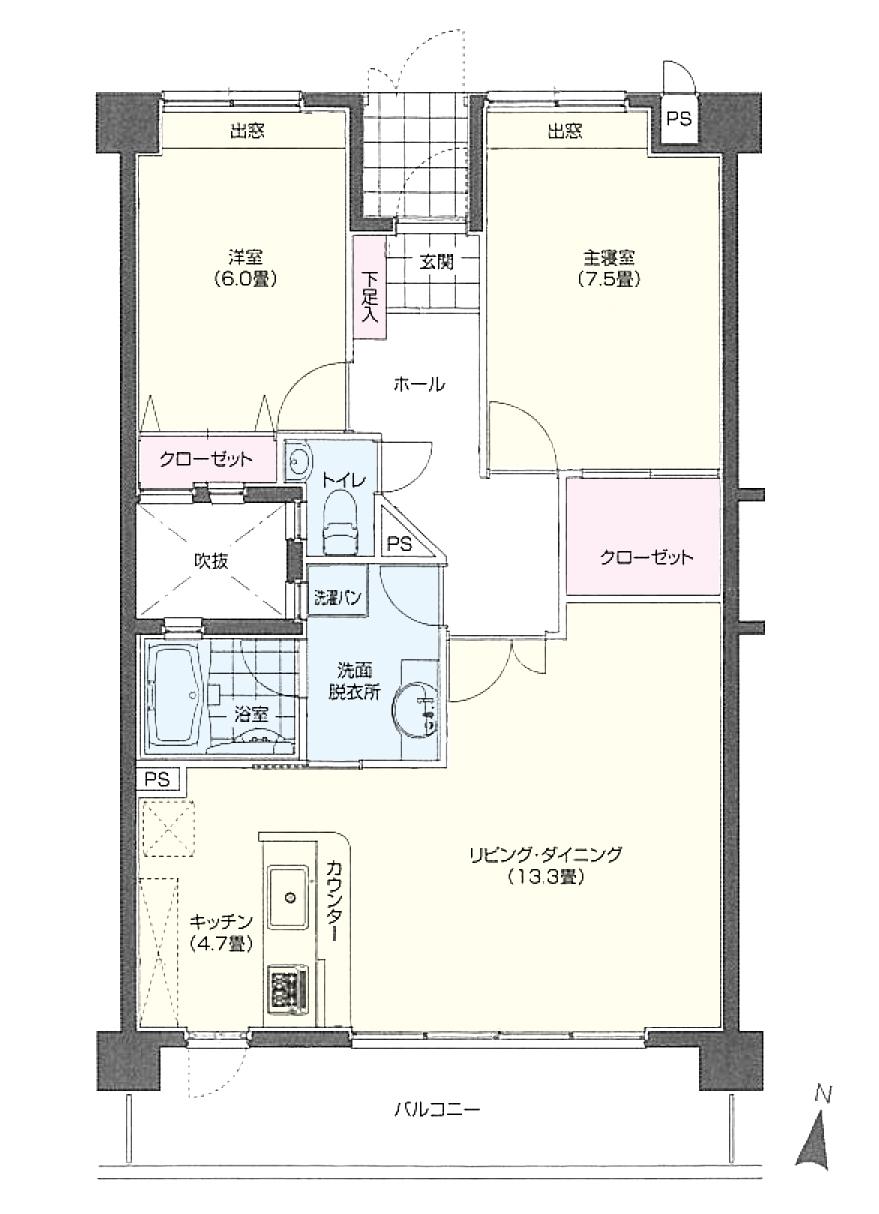 Floor plan. Immediate Available 						 / 							LDK18 tatami mats or more 						 / 							Super close 						 / 							Facing south 						 / 							Bathroom Dryer 						 / 							Face-to-face kitchen 						 / 							Plane parking 						 / 							Double-glazing 						 / 							Elevator 						 / 							Warm water washing toilet seat 						 / 							The window in the bathroom 						 / 							TV monitor interphone 						 / 							All living room flooring 						 / 							Pets Negotiable 						 / 							Delivery Box