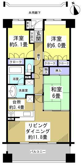 Floor plan. 3LDK, Price 17.8 million yen, Occupied area 75.02 sq m