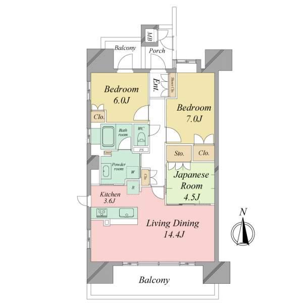 Floor plan. 3LDK, Price 29,800,000 yen, Footprint 80.3 sq m , Balcony area 18.74 sq m