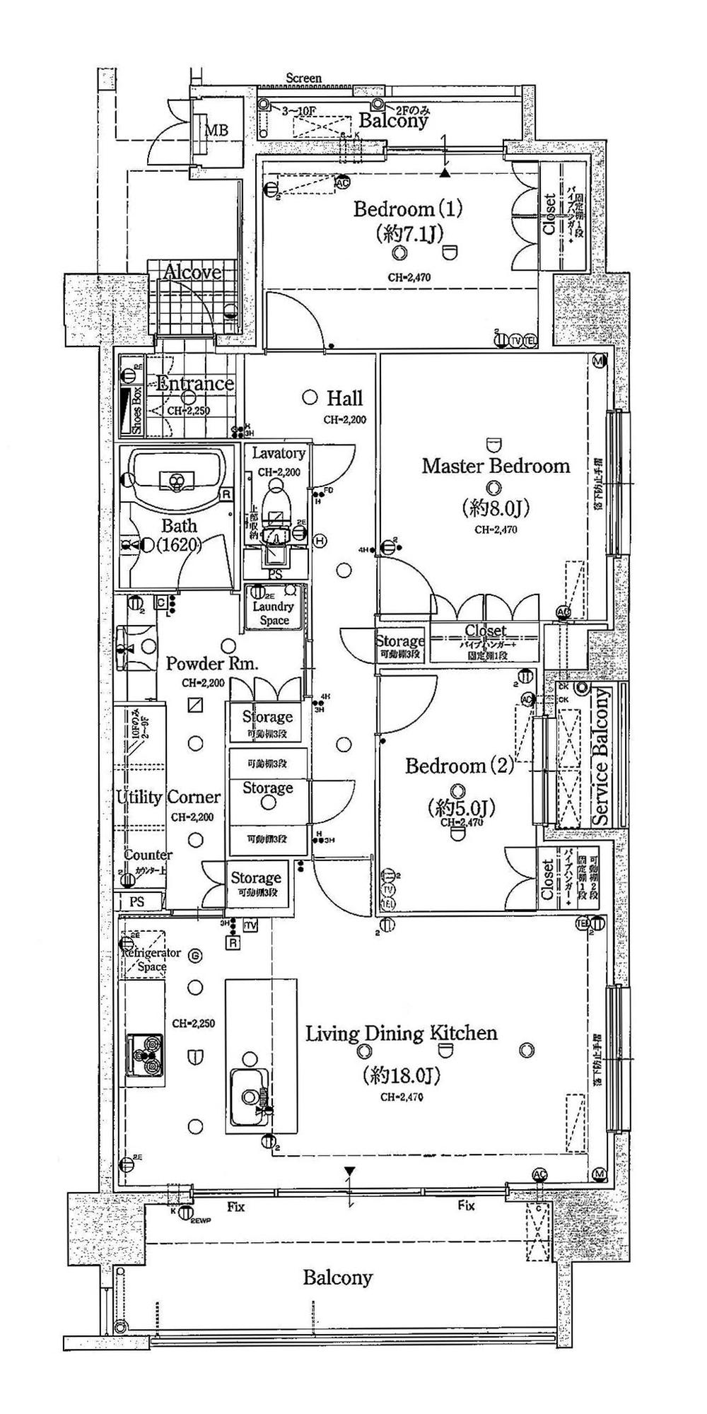 Floor plan. 3LDK, Price 36 million yen, Occupied area 97.29 sq m , Balcony area 15.92 sq m