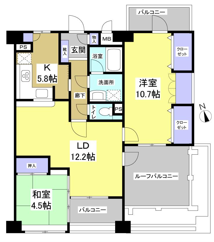Floor plan. 2LDK, Price 19.9 million yen, Occupied area 22.49 sq m
