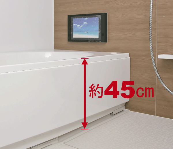 Bathing-wash room.  [Bathroom] Apron height of stride easy to about 45cm. Low-floor bathtub of safe height to the elderly has been adopted from the child (E type model room)